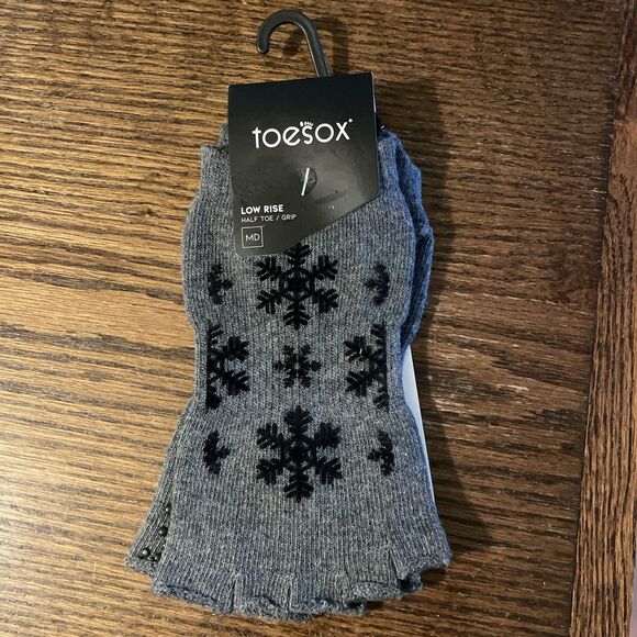 ToeSox Half Toe Grip Non Slip Black Gray Socks Pilates Yoga Size Med - Picture 1 of 5